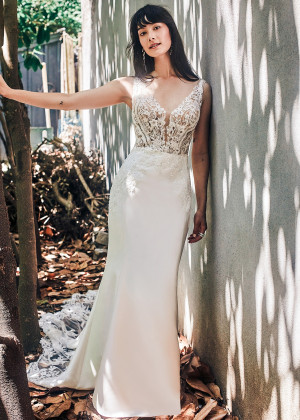 Beaded Ivory Lace Satin Wedding Dress With Long Train